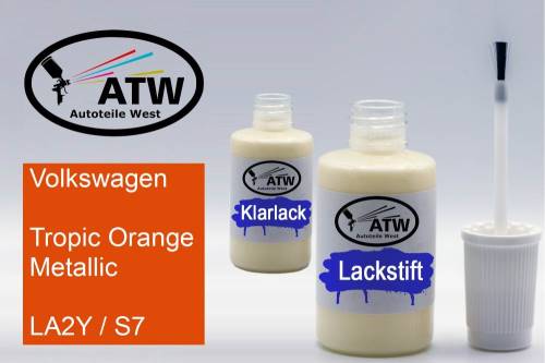 Volkswagen, Tropic Orange Metallic, LA2Y / S7: 20ml Lackstift + 20ml Klarlack - Set, von ATW Autoteile West.